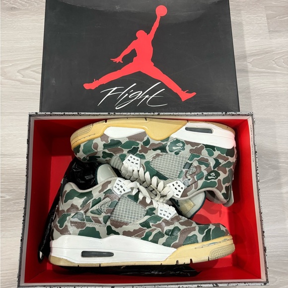 Nike Jordan 4 Military Blue Custom Bape Camo Men Shoes Sneakers Basketball - Picture 1 of 8